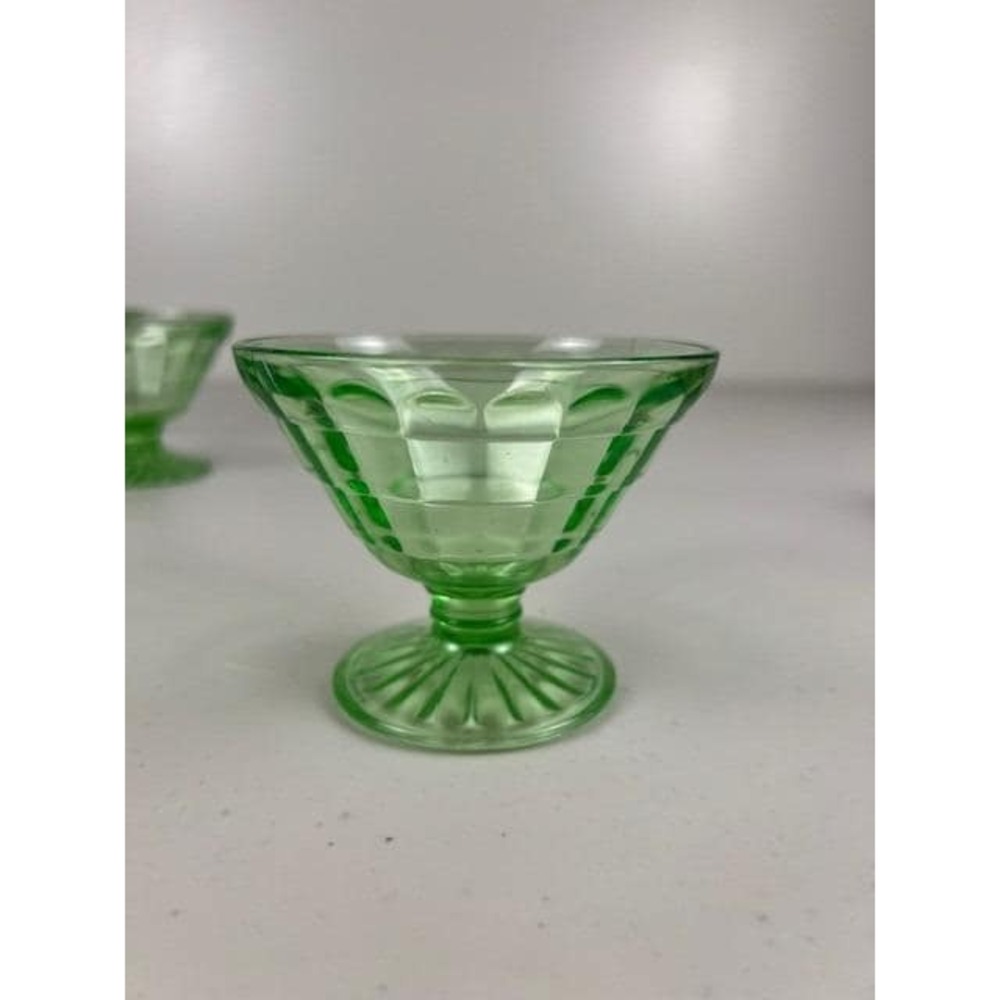 Vintage Anchor Hocking Block Optic‎ Green Uranium Depression Glass Sherbet Cup 5 - Picture 12 of 15